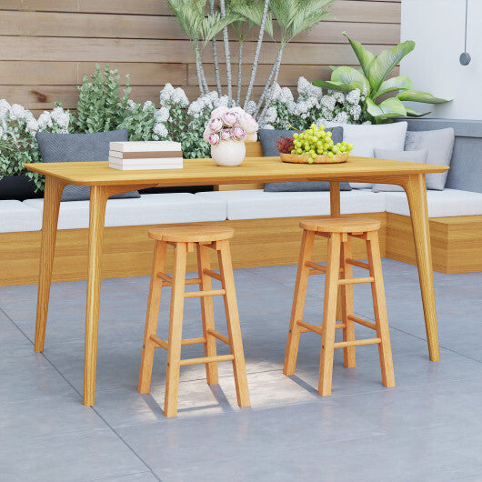 24-Inch Outdoor Wood Bar Stools Set of 2 with Round Seat and Footrest LuxuryLifeWay Online Store