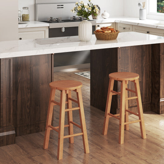 24-Inch Outdoor Wood Bar Stools Set of 2 with Round Seat and Footrest LuxuryLifeWay Online Store