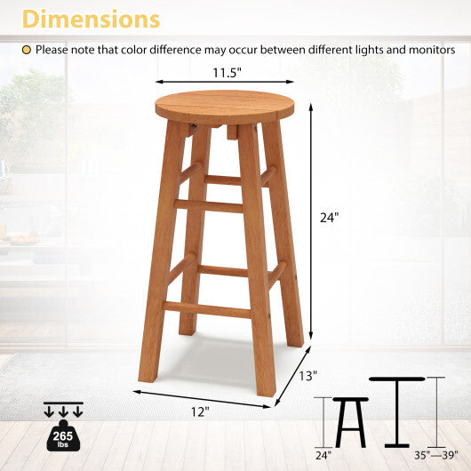 24-Inch Outdoor Wood Bar Stools Set of 2 with Round Seat and Footrest LuxuryLifeWay Online Store