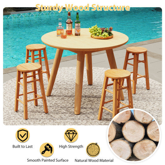 24-Inch Outdoor Wood Bar Stools Set of 2 with Round Seat and Footrest LuxuryLifeWay Online Store
