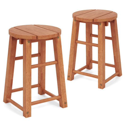 18-Inch Outdoor Wood Bar Stools Set of 2 with Round Seat and Footrest LuxuryLifeWay Online Store