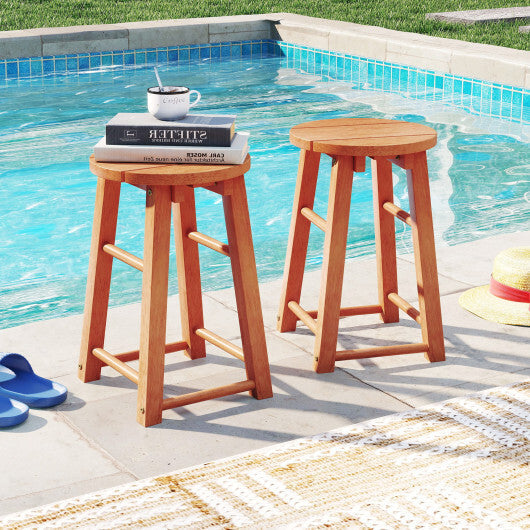 18-Inch Outdoor Wood Bar Stools Set of 2 with Round Seat and Footrest LuxuryLifeWay Online Store