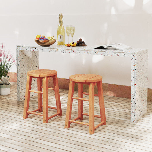 18-Inch Outdoor Wood Bar Stools Set of 2 with Round Seat and Footrest LuxuryLifeWay Online Store