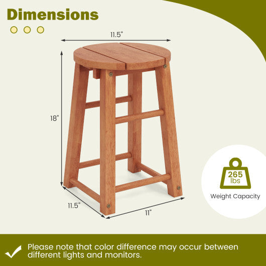 18-Inch Outdoor Wood Bar Stools Set of 2 with Round Seat and Footrest LuxuryLifeWay Online Store