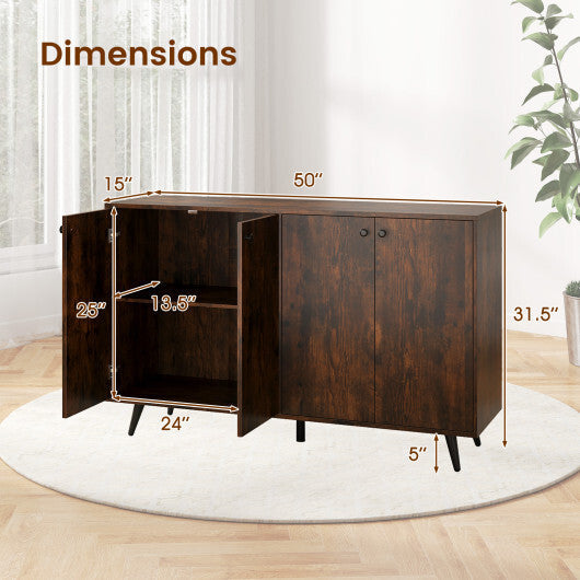 Buffet Sideboard Mid Century Modern Storage Cabinet with Adjustable Shelves-Rustic Brown LuxuryLifeWay Online Store