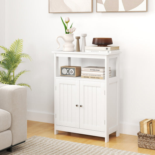 Bathroom Floor Cabinet Freestanding Storage Organizer with Open Compartment-White LuxuryLifeWay Online Store