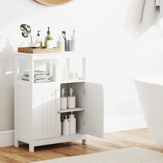 Bathroom Floor Cabinet Freestanding Storage Organizer with Open Compartment-White LuxuryLifeWay Online Store
