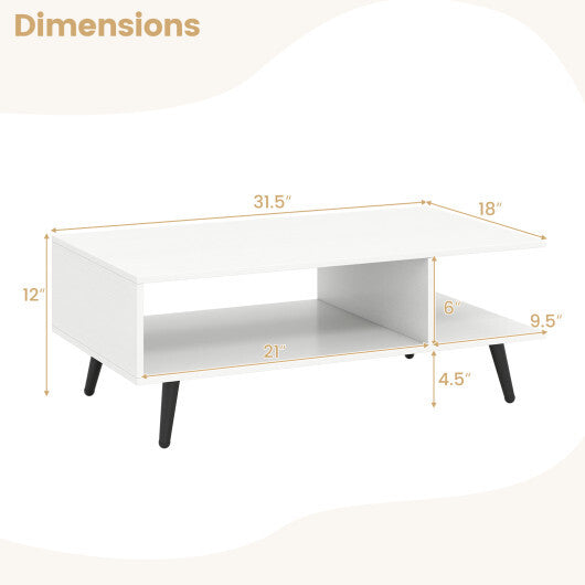 Mid Century Modern Rectangle Coffee Table 2-Tier Accent Table with 2 Open Compartments-Rustic Brown LuxuryLifeWay Online Store