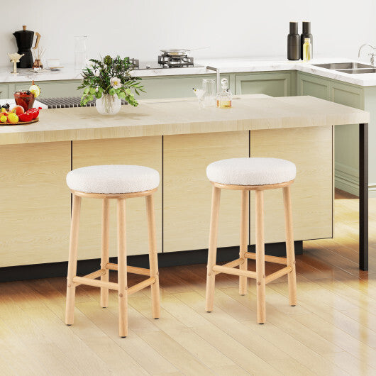27" Bar Stools Set of 2 Upholstered Barstools with Boucle Fabric Seats-White LuxuryLifeWay Online Store