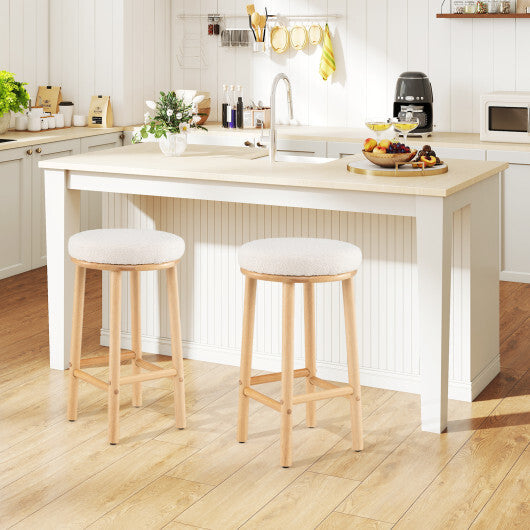 27" Bar Stools Set of 2 Upholstered Barstools with Boucle Fabric Seats-White LuxuryLifeWay Online Store