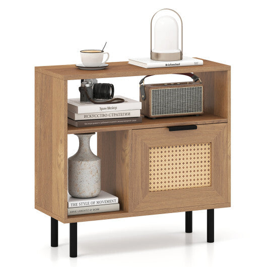 Accent Side End Table with Storage Shelf and Cabinet for Small Space-Natural LuxuryLifeWay Online Store