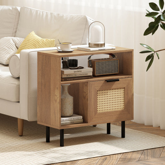 Accent Side End Table with Storage Shelf and Cabinet for Small Space-Natural LuxuryLifeWay Online Store