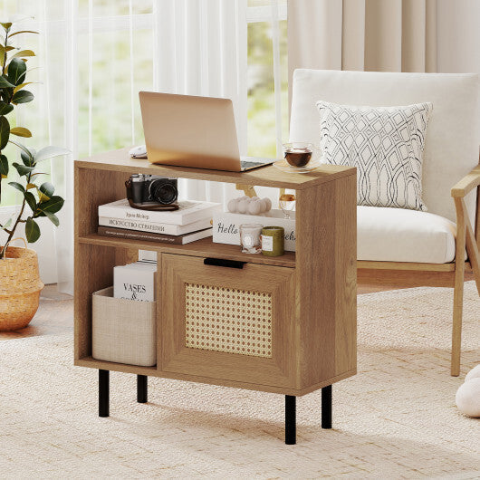 Accent Side End Table with Storage Shelf and Cabinet for Small Space-Natural LuxuryLifeWay Online Store