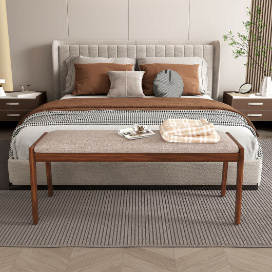 45 Inch Farmhouse Backless Bench with Rubber Wood Legs and Fabric Padded Seat-Beige LuxuryLifeWay Online Store