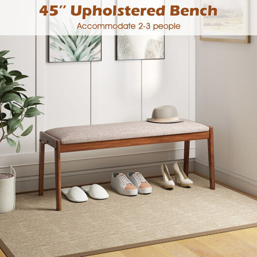 45 Inch Farmhouse Backless Bench with Rubber Wood Legs and Fabric Padded Seat-Beige LuxuryLifeWay Online Store