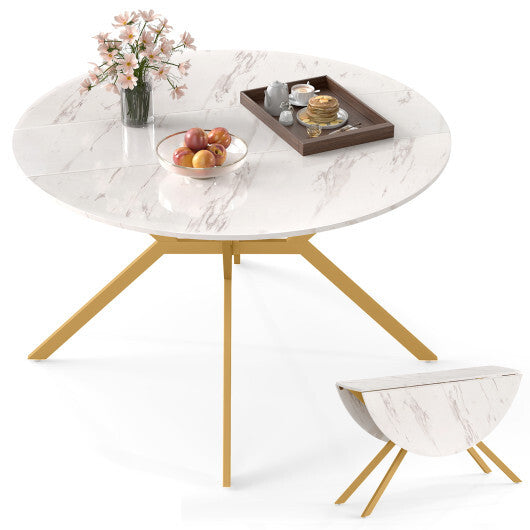 Folding Dining Table 47 Inch Extendable Round Kitchen Table with Drop Leaves-Rustic Brown LuxuryLifeWay Online Store