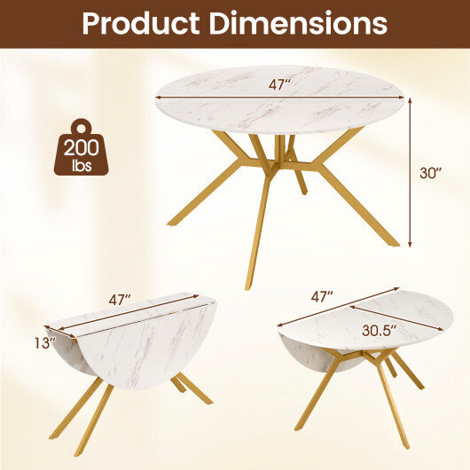 Folding Dining Table 47 Inch Extendable Round Kitchen Table with Drop Leaves-Rustic Brown