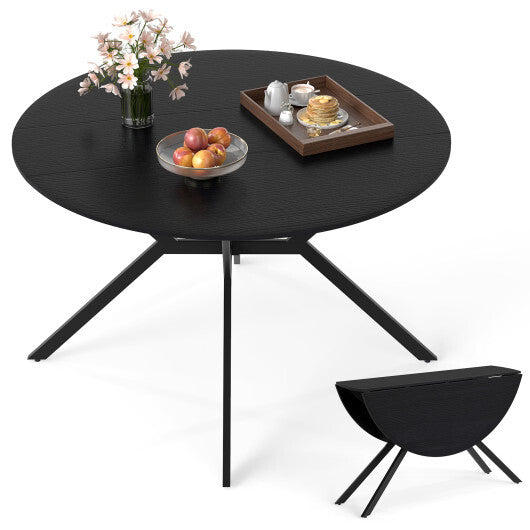 Folding Dining Table 47 Inch Extendable Round Kitchen Table with Drop Leaves-Rustic Brown