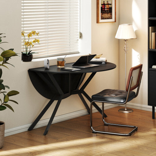 Folding Dining Table 47 Inch Extendable Round Kitchen Table with Drop Leaves-Rustic Brown