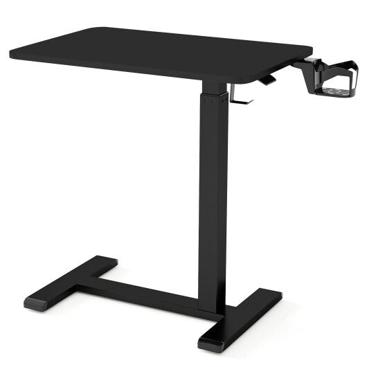 Mobile Standing Desk Height Adjustable Overbed Bedside Table with Cup Holder-Black LuxuryLifeWay Online Store