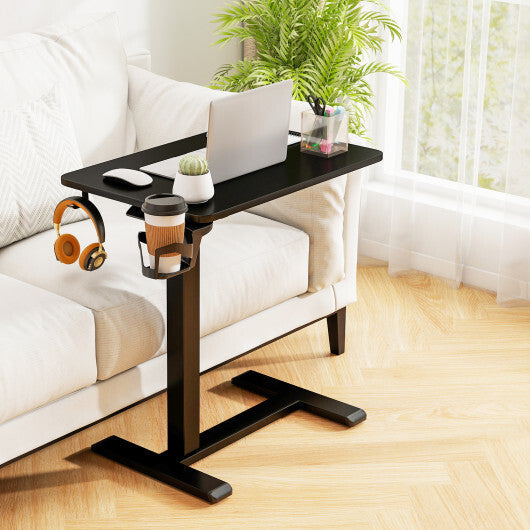 Mobile Standing Desk Height Adjustable Overbed Bedside Table with Cup Holder-Black LuxuryLifeWay Online Store