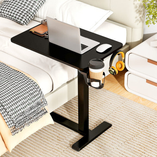 Mobile Standing Desk Height Adjustable Overbed Bedside Table with Cup Holder-Black LuxuryLifeWay Online Store