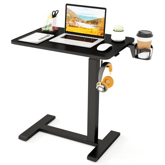 Mobile Standing Desk Height Adjustable Overbed Bedside Table with Cup Holder-Black LuxuryLifeWay Online Store