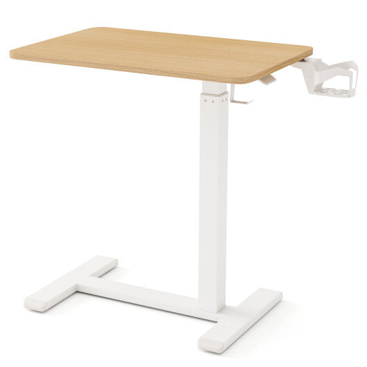 Mobile Standing Desk Height Adjustable Overbed Bedside Table with Cup Holder-Black LuxuryLifeWay Online Store