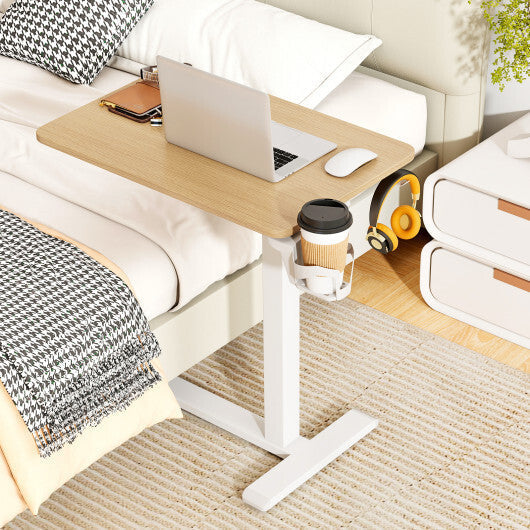 Mobile Standing Desk Height Adjustable Overbed Bedside Table with Cup Holder-Black LuxuryLifeWay Online Store