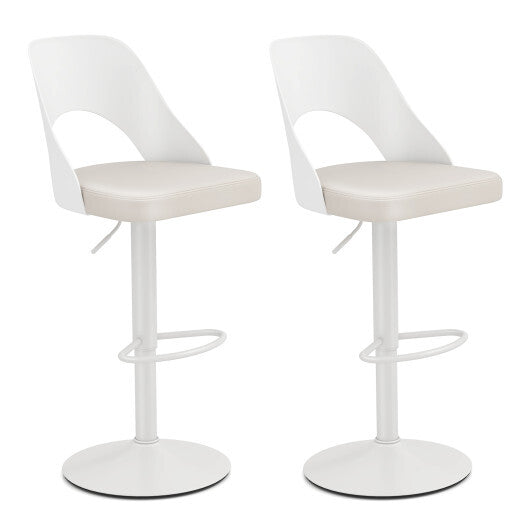 Bar Stools Set of 2 with Enlarged PU Leather Seat and Footrest-White LuxuryLifeWay Online Store