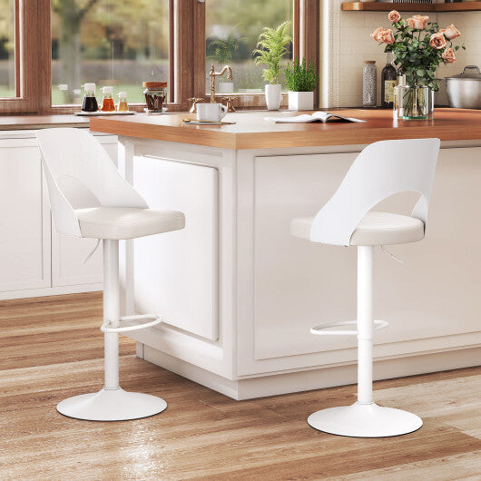 Bar Stools Set of 2 with Enlarged PU Leather Seat and Footrest-White LuxuryLifeWay Online Store