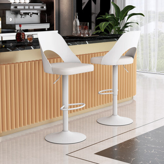 Bar Stools Set of 2 with Enlarged PU Leather Seat and Footrest-White LuxuryLifeWay Online Store