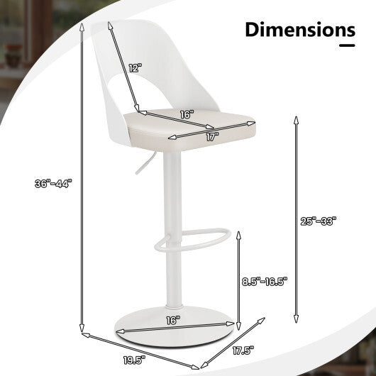 Bar Stools Set of 2 with Enlarged PU Leather Seat and Footrest-White LuxuryLifeWay Online Store