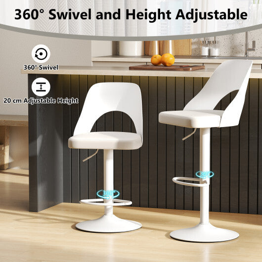 Bar Stools Set of 2 with Enlarged PU Leather Seat and Footrest-White LuxuryLifeWay Online Store
