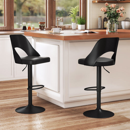 Bar Stools Set of 2 with Enlarged PU Leather Seat and Footrest-White LuxuryLifeWay Online Store
