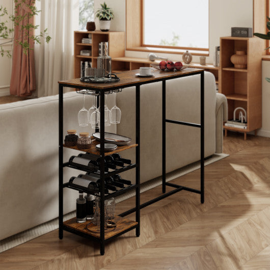 Long Bar Table Bar Height Dining Table with Storage Shelves-Rustic Brown LuxuryLifeWay Online Store