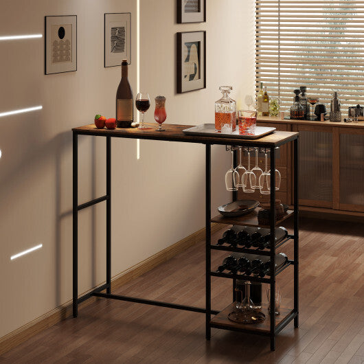 Long Bar Table Bar Height Dining Table with Storage Shelves-Rustic Brown LuxuryLifeWay Online Store