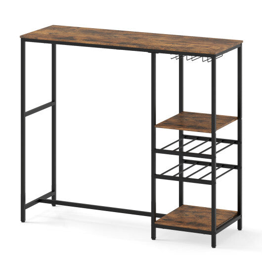 Long Bar Table Bar Height Dining Table with Storage Shelves-Rustic Brown LuxuryLifeWay Online Store