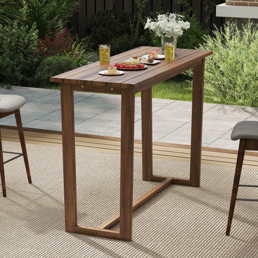 59 Inch Outdoor Bar Table with Slatted Top LuxuryLifeWay Online Store