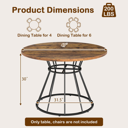 47 Inches Round Dining Table for 4 Farmhouse Kitchen Table with Wooden Tabletop-Black LuxuryLifeWay Online Store