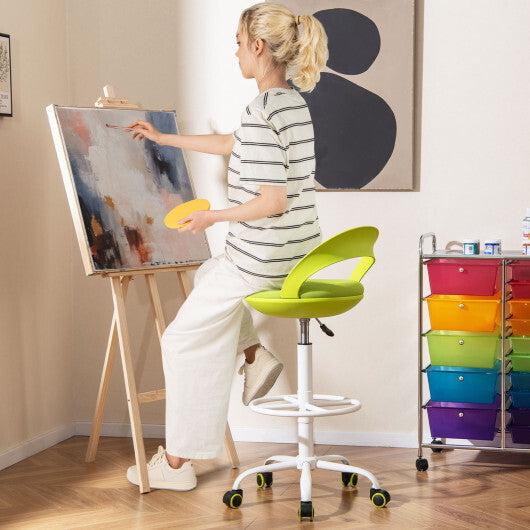 Drafting Stool Rolling Tall Desk Chair with Wheels-Green