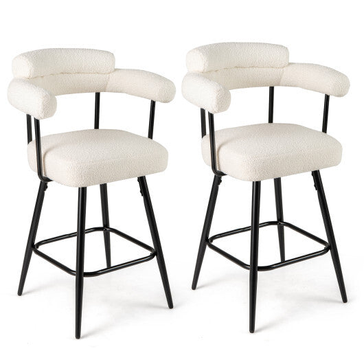 Swivel Bar Stool Set of 2 Counter Height Chairs with Curved Back and Arms-White LuxuryLifeWay Online Store