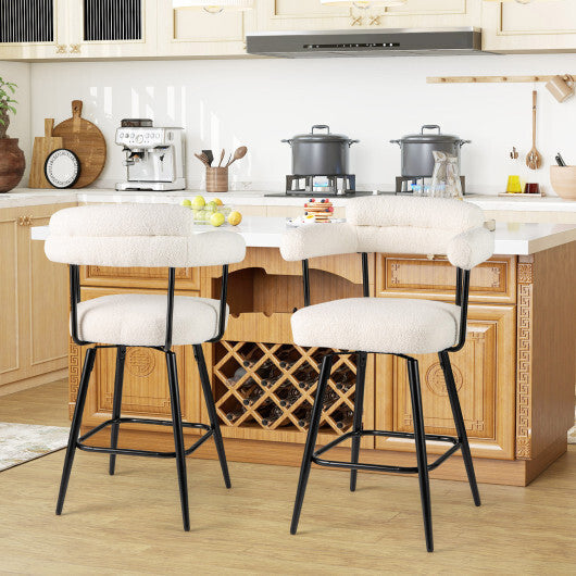 Swivel Bar Stool Set of 2 Counter Height Chairs with Curved Back and Arms-White LuxuryLifeWay Online Store