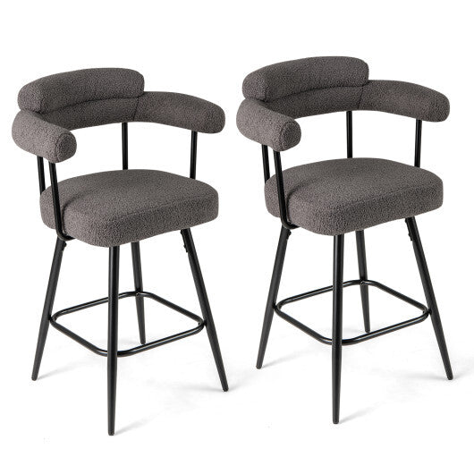 Swivel Bar Stool Set of 2 Counter Height Chairs with Curved Back and Arms-White LuxuryLifeWay Online Store