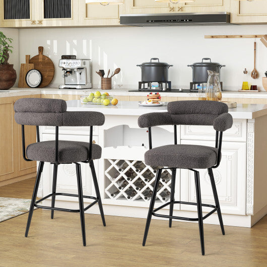 Swivel Bar Stool Set of 2 Counter Height Chairs with Curved Back and Arms-White LuxuryLifeWay Online Store