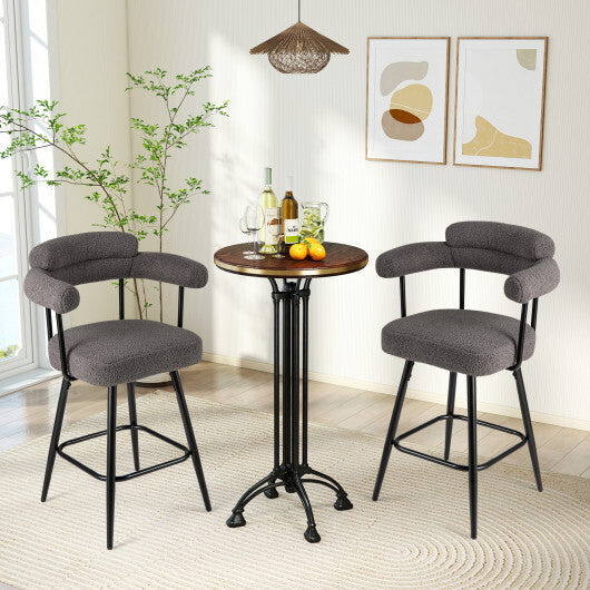 Swivel Bar Stool Set of 2 Counter Height Chairs with Curved Back and Arms-White LuxuryLifeWay Online Store
