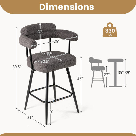 Swivel Bar Stool Set of 2 Counter Height Chairs with Curved Back and Arms-White LuxuryLifeWay Online Store