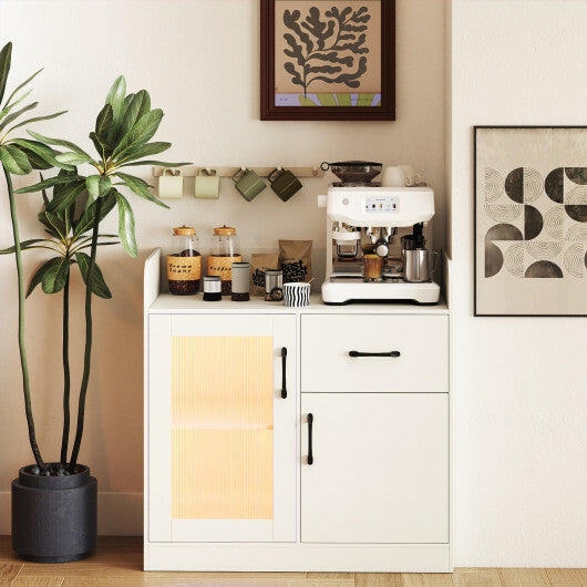LED Buffet Sideboard with Charging Station with Drawer and Translucent Fluted Door-White LuxuryLifeWay Online Store