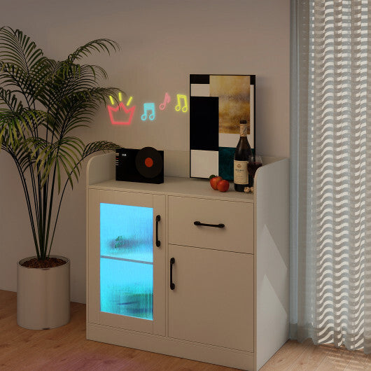 LED Buffet Sideboard with Charging Station with Drawer and Translucent Fluted Door-White LuxuryLifeWay Online Store