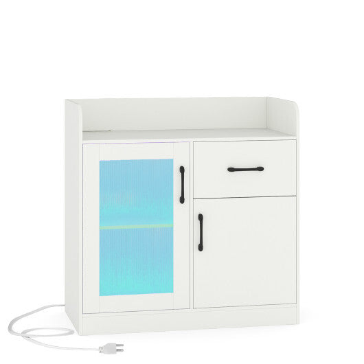 LED Buffet Sideboard with Charging Station with Drawer and Translucent Fluted Door-White LuxuryLifeWay Online Store